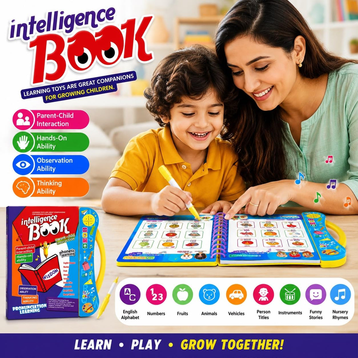 Intelligence Sound Book for Kids | Touch & Learn Educational Toy | Alphabets, Numbers, Shapes, Phonics, Rhymes