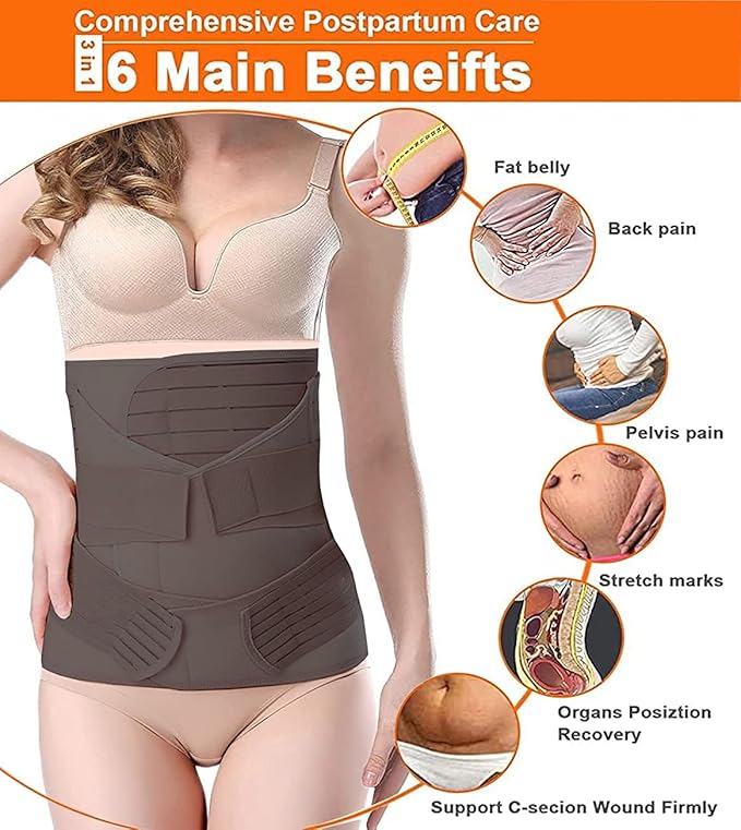 3 in 1 Postpartum Recovery Belt - Post Pregnancy Abdominal Belt for Back Pain and Waist/Pelvis Support