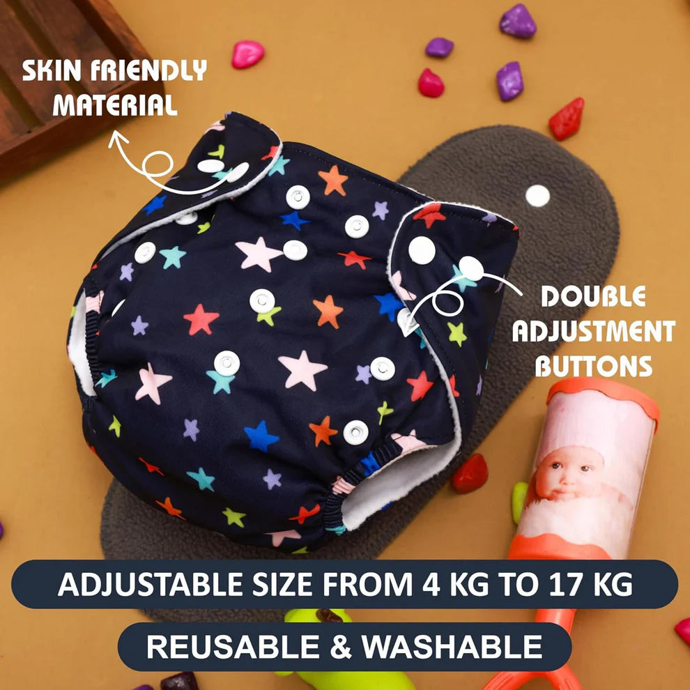 Baby Reusable Diapers - Waterproof & Leakproof Diapers for 0-3 year old Babies - (Size is Adjustable)