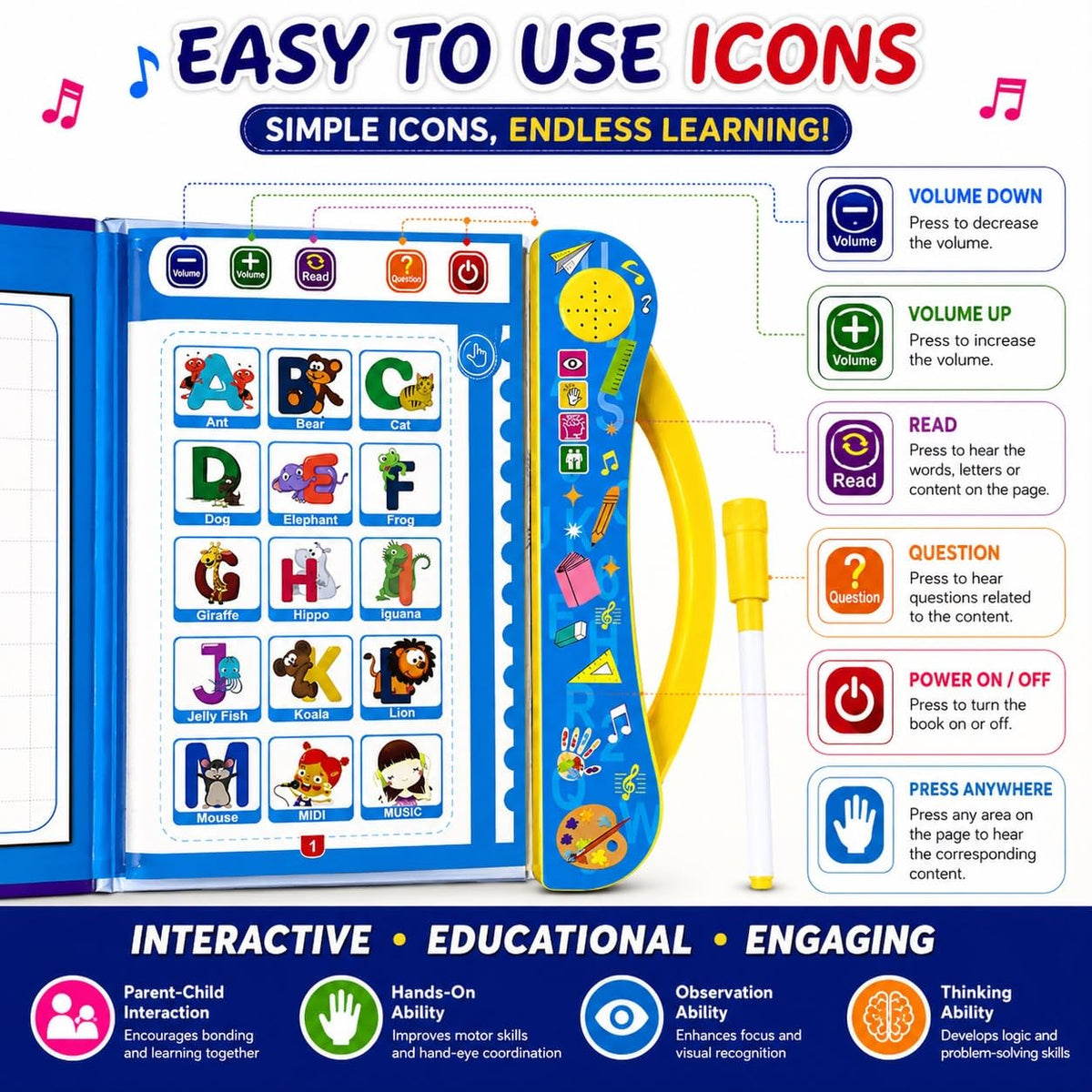 Intelligence Sound Book for Kids | Touch & Learn Educational Toy | Alphabets, Numbers, Shapes, Phonics, Rhymes