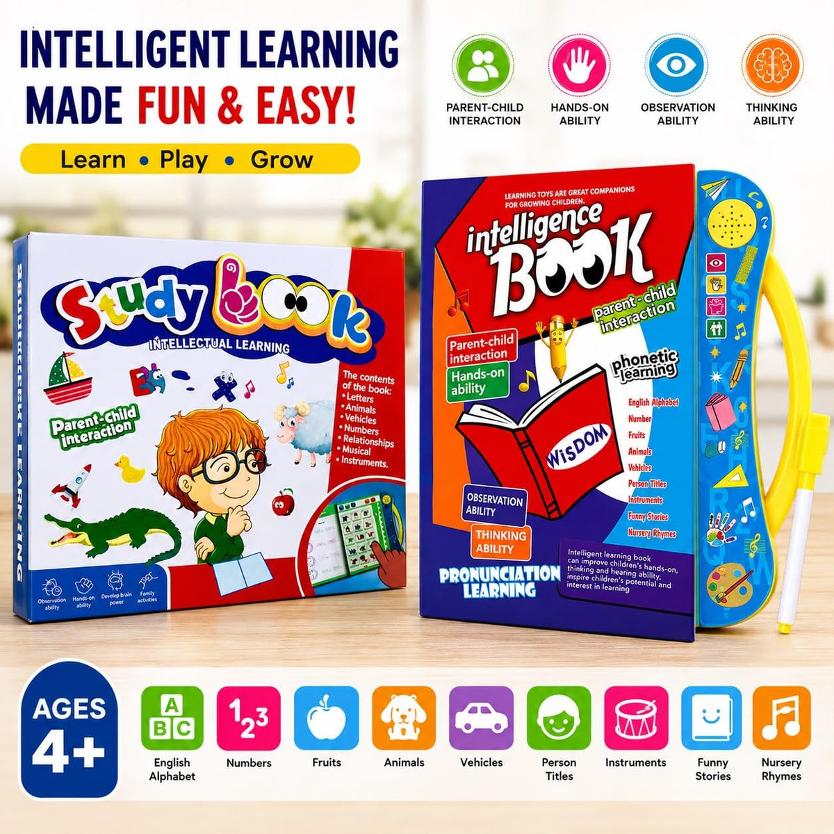 Intelligence Sound Book for Kids | Touch & Learn Educational Toy | Alphabets, Numbers, Shapes, Phonics, Rhymes