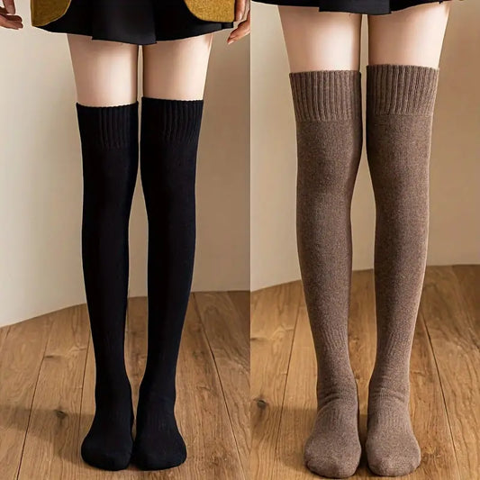 Pack of 3 - Warm and Over-the-Knee, Woolen Thigh High Socks – Knitted, Non-Slip, Stylish Comfort